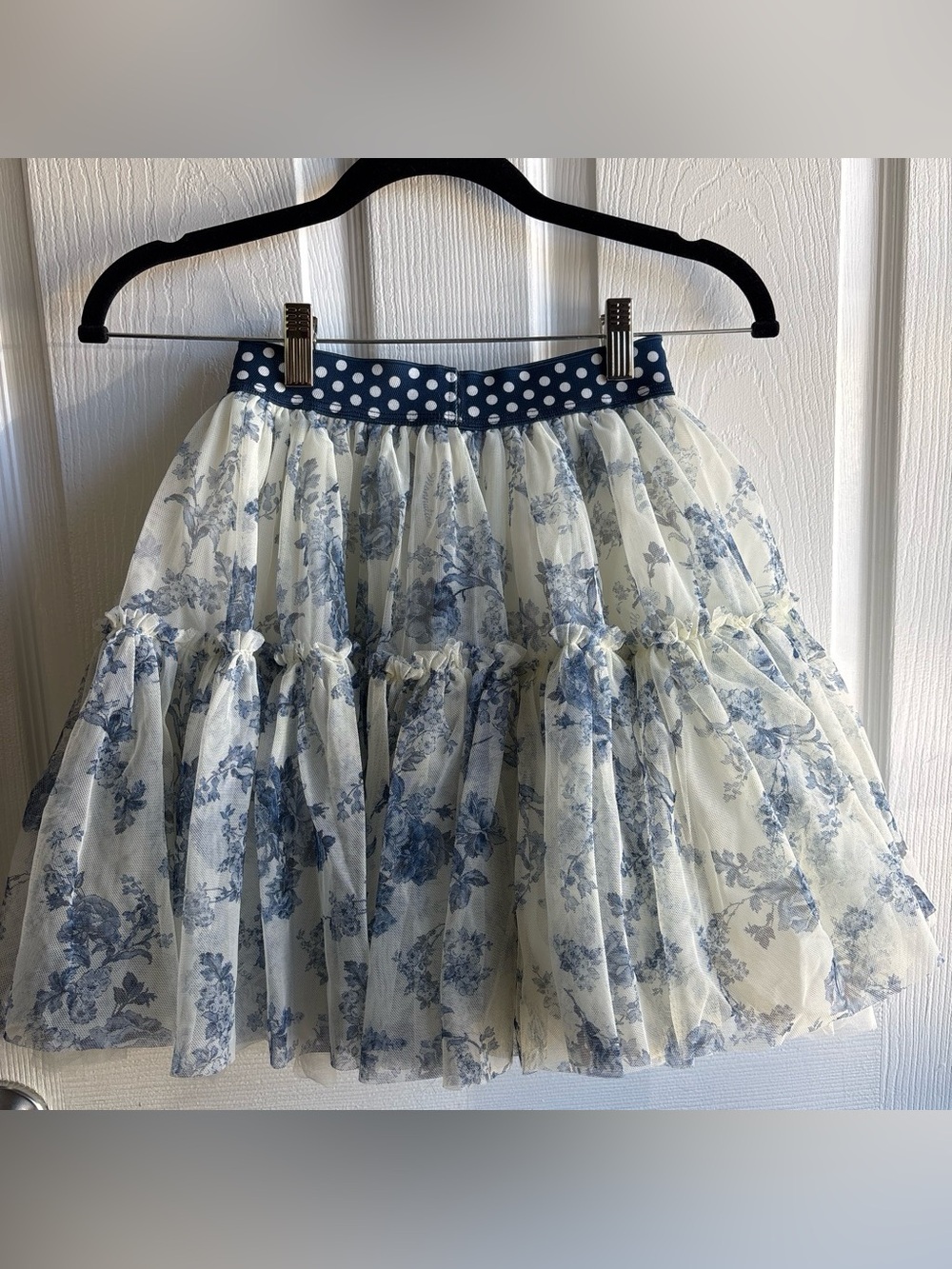 Monnalisa Italy Girls Luxury Blue Floral Toile de Jouy Tiered Tulle Skirt 10